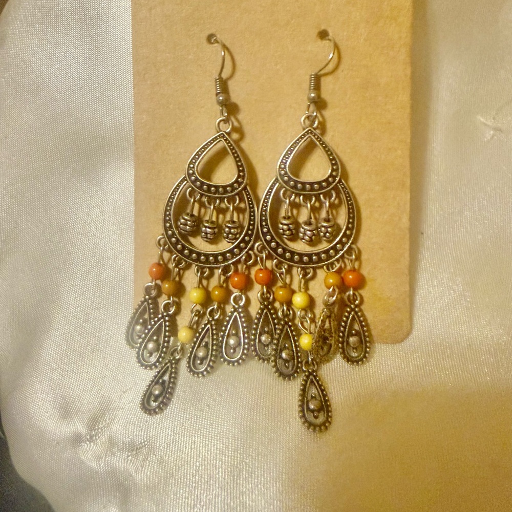 Bohemian Gold and Orange Dangle Earrings
